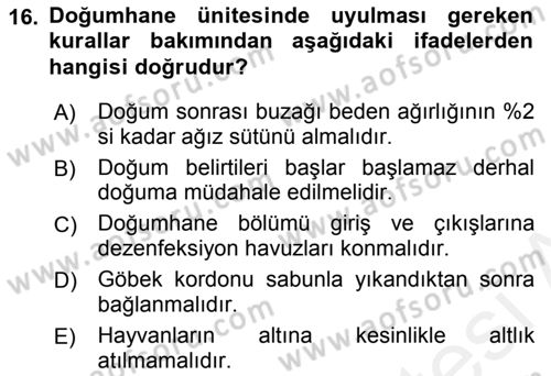 Temel Sürü Sağlığı Yönetimi Dersi 2018 - 2019 Yılı (Final) Dönem Sonu Sınav Soruları 16. Soru