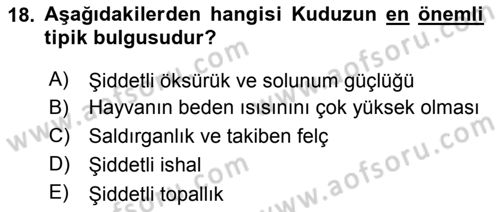 Temel Sürü Sağlığı Yönetimi Dersi 2018 - 2019 Yılı (Final) Dönem Sonu Sınavı 18. Soru