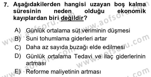 Temel Sürü Sağlığı Yönetimi Dersi 2018 - 2019 Yılı (Final) Dönem Sonu Sınav Soruları 7. Soru