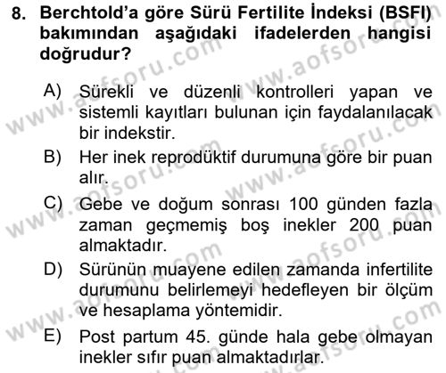 Temel Sürü Sağlığı Yönetimi Dersi 2018 - 2019 Yılı (Final) Dönem Sonu Sınav Soruları 8. Soru