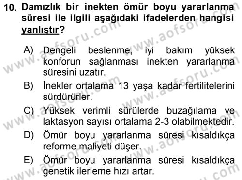 Temel Sürü Sağlığı Yönetimi Dersi 2018 - 2019 Yılı Yaz Okulu Sınavı 10. Soru