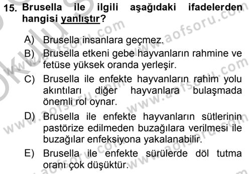 Temel Sürü Sağlığı Yönetimi Dersi 2018 - 2019 Yılı Yaz Okulu Sınav Soruları 15. Soru
