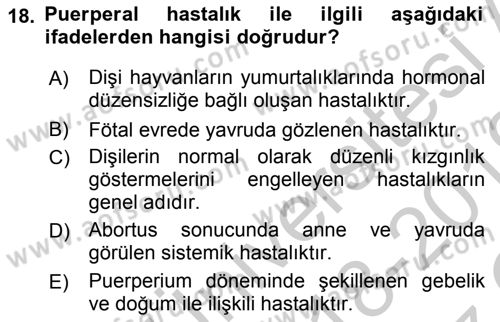 Temel Sürü Sağlığı Yönetimi Dersi 2018 - 2019 Yılı Yaz Okulu Sınav Soruları 18. Soru