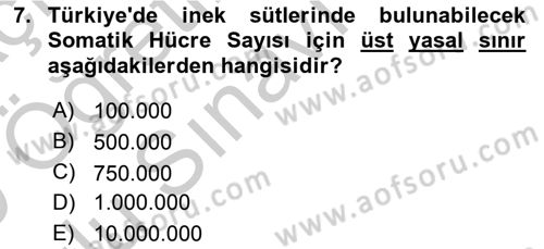 Temel Sürü Sağlığı Yönetimi Dersi 2018 - 2019 Yılı Yaz Okulu Sınavı 7. Soru