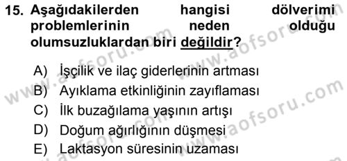 Temel Sürü Sağlığı Yönetimi Dersi 2019 - 2020 Yılı (Vize) Ara Sınavı 15. Soru