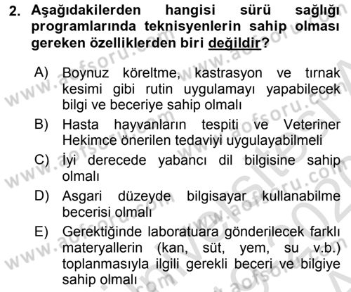 Temel Sürü Sağlığı Yönetimi Dersi Ara Sınavı Deneme Sınav Soruları 2. Soru