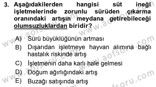 Temel Sürü Sağlığı Yönetimi Dersi 2019 - 2020 Yılı (Vize) Ara Sınav Soruları 3. Soru