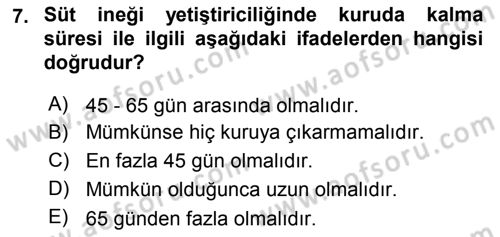 Temel Sürü Sağlığı Yönetimi Dersi Ara Sınavı Deneme Sınav Soruları 7. Soru