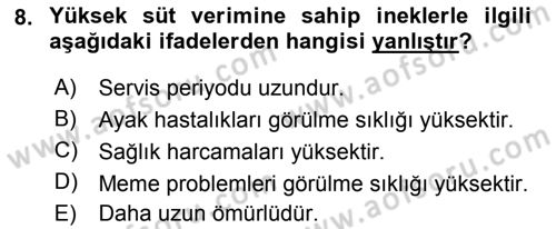 Temel Sürü Sağlığı Yönetimi Dersi 2019 - 2020 Yılı (Vize) Ara Sınav Soruları 8. Soru