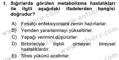 Temel Sürü Sağlığı Yönetimi Dersi 2019 - 2020 Yılı (Final) Dönem Sonu Sınav Soruları 1. Soru