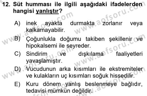 Temel Sürü Sağlığı Yönetimi Dersi 2019 - 2020 Yılı (Final) Dönem Sonu Sınav Soruları 12. Soru