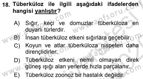 Temel Sürü Sağlığı Yönetimi Dersi 2019 - 2020 Yılı (Final) Dönem Sonu Sınav Soruları 18. Soru