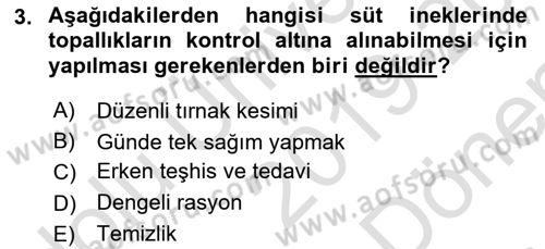 Temel Sürü Sağlığı Yönetimi Dersi 2019 - 2020 Yılı (Final) Dönem Sonu Sınav Soruları 3. Soru