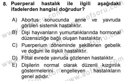Temel Sürü Sağlığı Yönetimi Dersi 2019 - 2020 Yılı (Final) Dönem Sonu Sınav Soruları 8. Soru