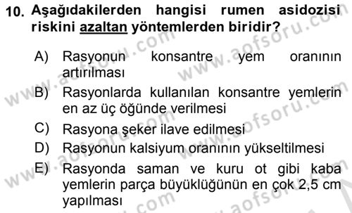 Temel Sürü Sağlığı Yönetimi Dersi 2020 - 2021 Yılı Yaz Okulu Sınav Soruları 10. Soru