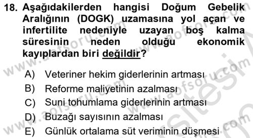 Temel Sürü Sağlığı Yönetimi Dersi 2020 - 2021 Yılı Yaz Okulu Sınav Soruları 18. Soru