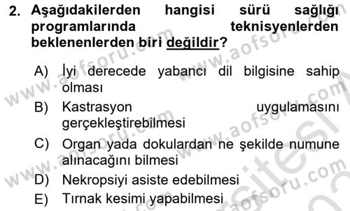 Temel Sürü Sağlığı Yönetimi Dersi 2020 - 2021 Yılı Yaz Okulu Sınav Soruları 2. Soru