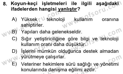 Temel Sürü Sağlığı Yönetimi Dersi 2020 - 2021 Yılı Yaz Okulu Sınav Soruları 8. Soru