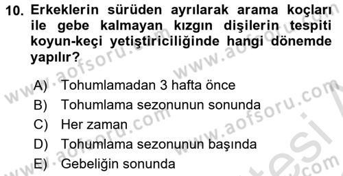 Temel Sürü Sağlığı Yönetimi Dersi 2021 - 2022 Yılı (Vize) Ara Sınavı 10. Soru