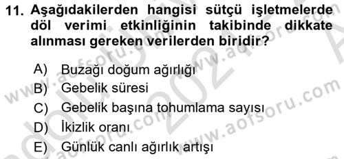 Temel Sürü Sağlığı Yönetimi Dersi 2021 - 2022 Yılı (Vize) Ara Sınavı 11. Soru