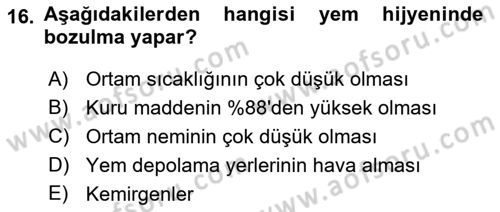 Temel Sürü Sağlığı Yönetimi Dersi 2021 - 2022 Yılı (Vize) Ara Sınavı 16. Soru