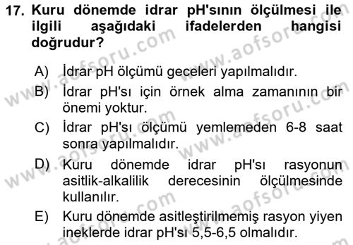 Temel Sürü Sağlığı Yönetimi Dersi 2021 - 2022 Yılı (Vize) Ara Sınavı 17. Soru