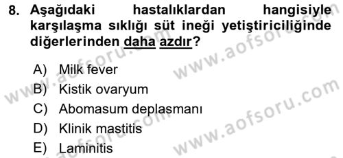 Temel Sürü Sağlığı Yönetimi Dersi 2021 - 2022 Yılı (Vize) Ara Sınavı 8. Soru