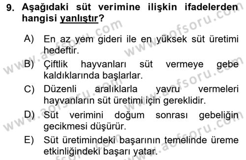 Temel Sürü Sağlığı Yönetimi Dersi 2021 - 2022 Yılı (Vize) Ara Sınavı 9. Soru