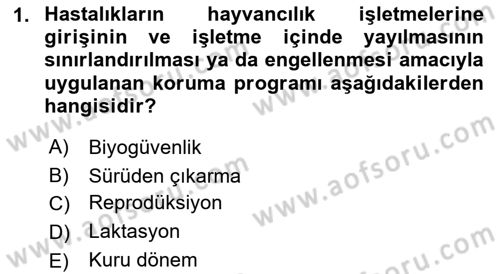Temel Sürü Sağlığı Yönetimi Dersi 2021 - 2022 Yılı (Final) Dönem Sonu Sınav Soruları 1. Soru