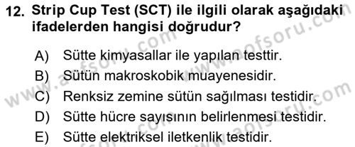Temel Sürü Sağlığı Yönetimi Dersi 2021 - 2022 Yılı (Final) Dönem Sonu Sınav Soruları 12. Soru