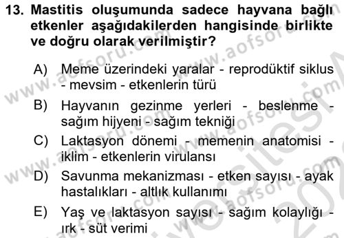 Temel Sürü Sağlığı Yönetimi Dersi 2021 - 2022 Yılı (Final) Dönem Sonu Sınav Soruları 13. Soru