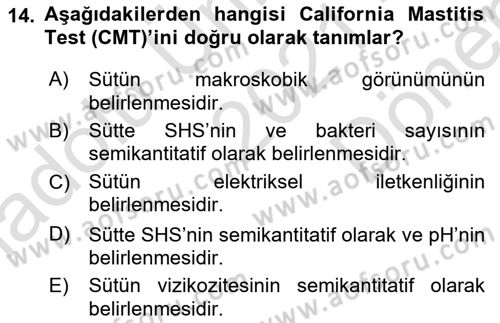 Temel Sürü Sağlığı Yönetimi Dersi 2021 - 2022 Yılı (Final) Dönem Sonu Sınav Soruları 14. Soru