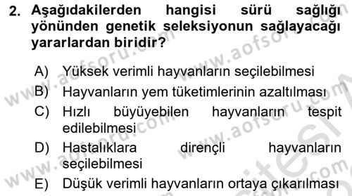 Temel Sürü Sağlığı Yönetimi Dersi 2021 - 2022 Yılı Yaz Okulu Sınav Soruları 2. Soru
