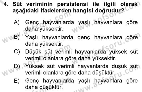 Temel Sürü Sağlığı Yönetimi Dersi 2022 - 2023 Yılı (Vize) Ara Sınavı 4. Soru