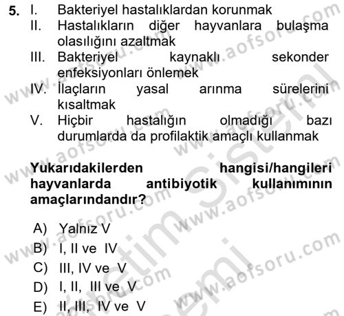 Temel Sürü Sağlığı Yönetimi Dersi 2022 - 2023 Yılı (Vize) Ara Sınav Soruları 5. Soru