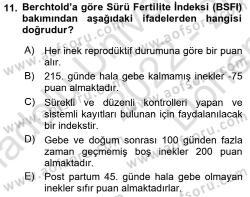 Temel Sürü Sağlığı Yönetimi Dersi 2022 - 2023 Yılı (Final) Dönem Sonu Sınav Soruları 11. Soru