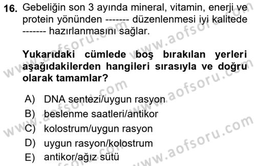 Temel Sürü Sağlığı Yönetimi Dersi 2022 - 2023 Yılı (Final) Dönem Sonu Sınav Soruları 16. Soru