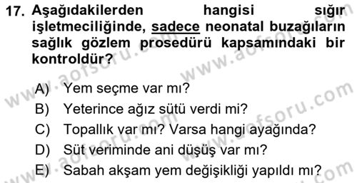 Temel Sürü Sağlığı Yönetimi Dersi 2022 - 2023 Yılı (Final) Dönem Sonu Sınav Soruları 17. Soru