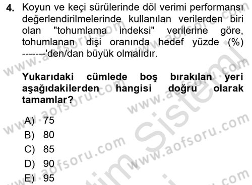 Temel Sürü Sağlığı Yönetimi Dersi 2022 - 2023 Yılı (Final) Dönem Sonu Sınav Soruları 4. Soru