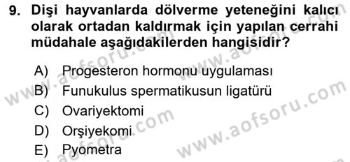 Temel Sürü Sağlığı Yönetimi Dersi 2022 - 2023 Yılı (Final) Dönem Sonu Sınav Soruları 9. Soru