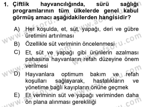 Temel Sürü Sağlığı Yönetimi Dersi 2022 - 2023 Yılı Yaz Okulu Sınav Soruları 1. Soru
