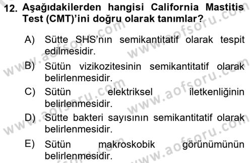 Temel Sürü Sağlığı Yönetimi Dersi 2022 - 2023 Yılı Yaz Okulu Sınav Soruları 12. Soru