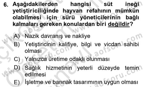 Temel Sürü Sağlığı Yönetimi Dersi 2022 - 2023 Yılı Yaz Okulu Sınav Soruları 6. Soru