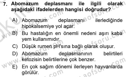 Temel Sürü Sağlığı Yönetimi Dersi 2022 - 2023 Yılı Yaz Okulu Sınav Soruları 7. Soru