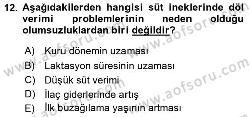 Temel Sürü Sağlığı Yönetimi Dersi 2023 - 2024 Yılı (Vize) Ara Sınav Soruları 12. Soru