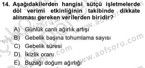 Temel Sürü Sağlığı Yönetimi Dersi Ara Sınavı Deneme Sınav Soruları 14. Soru