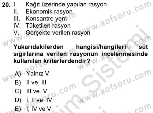 Temel Sürü Sağlığı Yönetimi Dersi Ara Sınavı Deneme Sınav Soruları 20. Soru