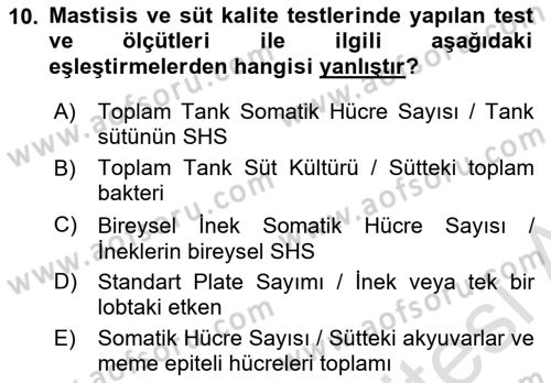Temel Sürü Sağlığı Yönetimi Dersi 2023 - 2024 Yılı (Final) Dönem Sonu Sınav Soruları 10. Soru