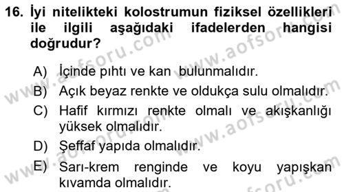 Temel Sürü Sağlığı Yönetimi Dersi 2023 - 2024 Yılı (Final) Dönem Sonu Sınav Soruları 16. Soru