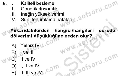 Temel Sürü Sağlığı Yönetimi Dersi 2023 - 2024 Yılı (Final) Dönem Sonu Sınav Soruları 6. Soru
